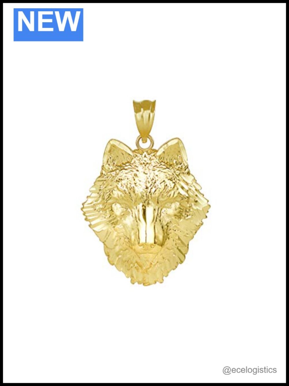 Solid Gold Tribal Wolf Head Charm Pendant